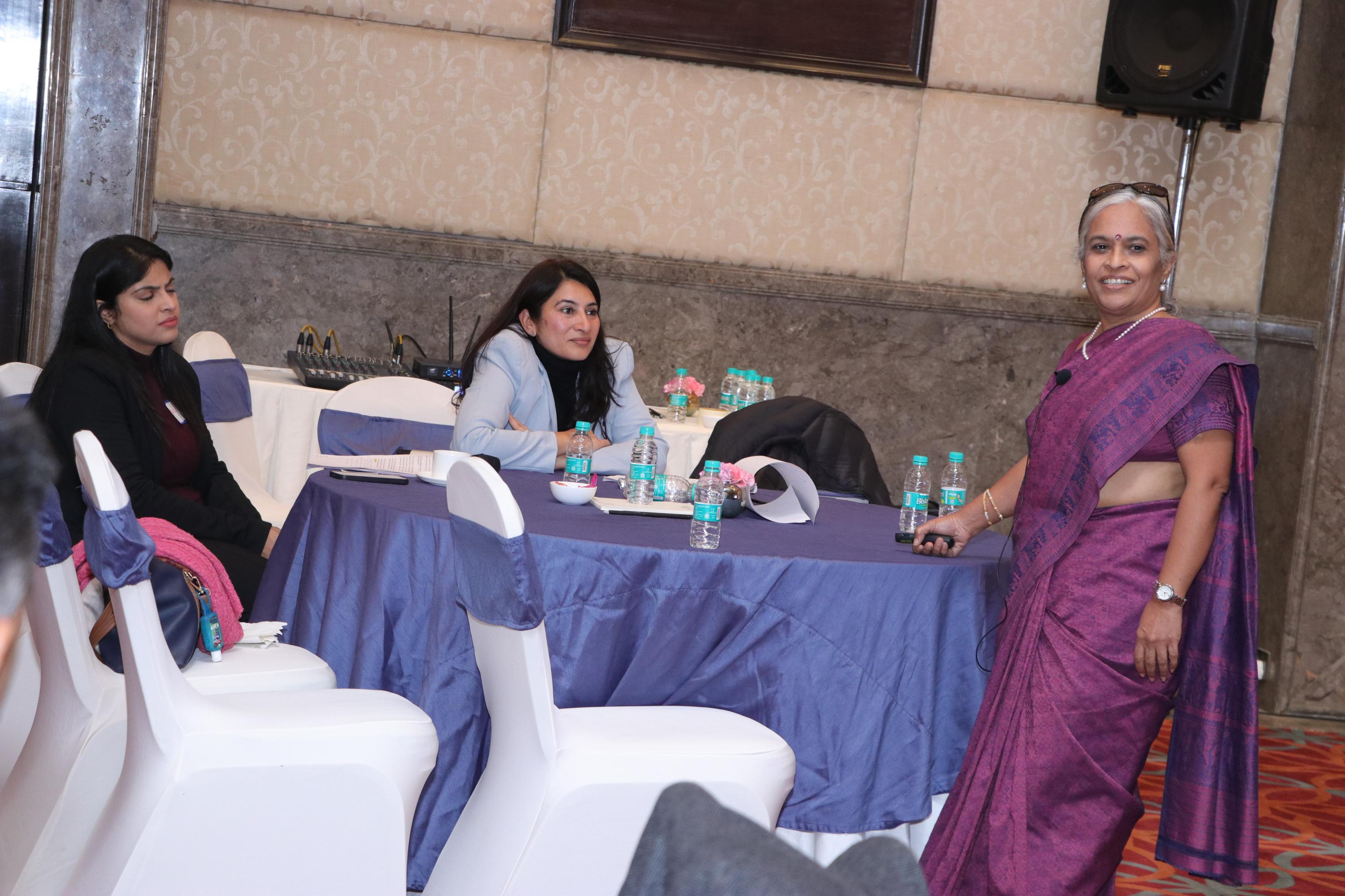 Geetha Kannan on stage discussing Wequity